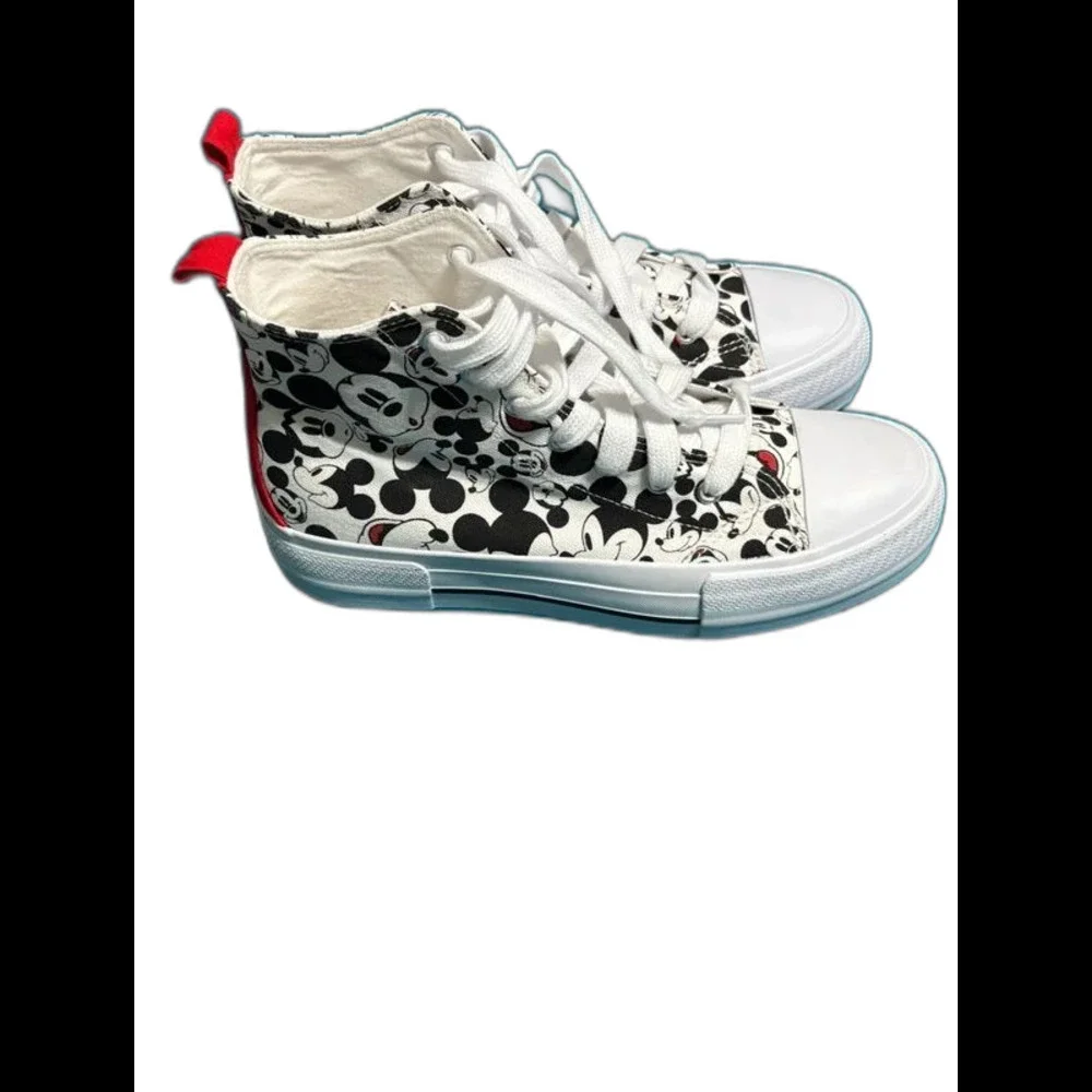 Disney Mickey Mouse High-Top Sneakers White/Black Women's Size 8 EUR 39.5 NWOT